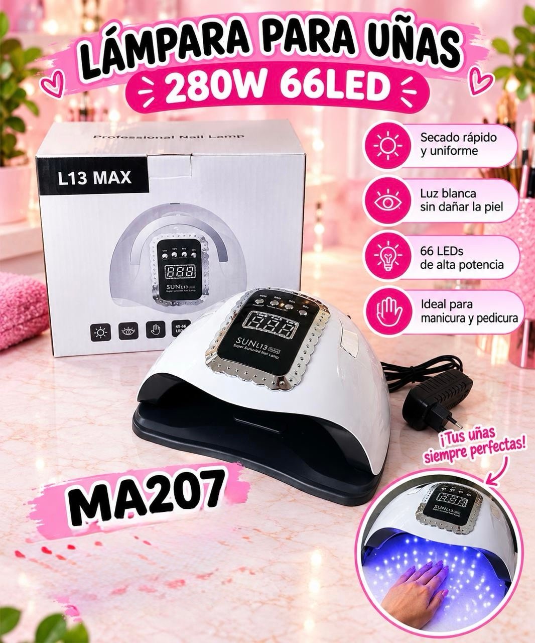 6e584c79-3988-410b-b9ae-d1cb30dda903 LAMPARA P/UÑAS 280W 66LEDS - Imagen 1